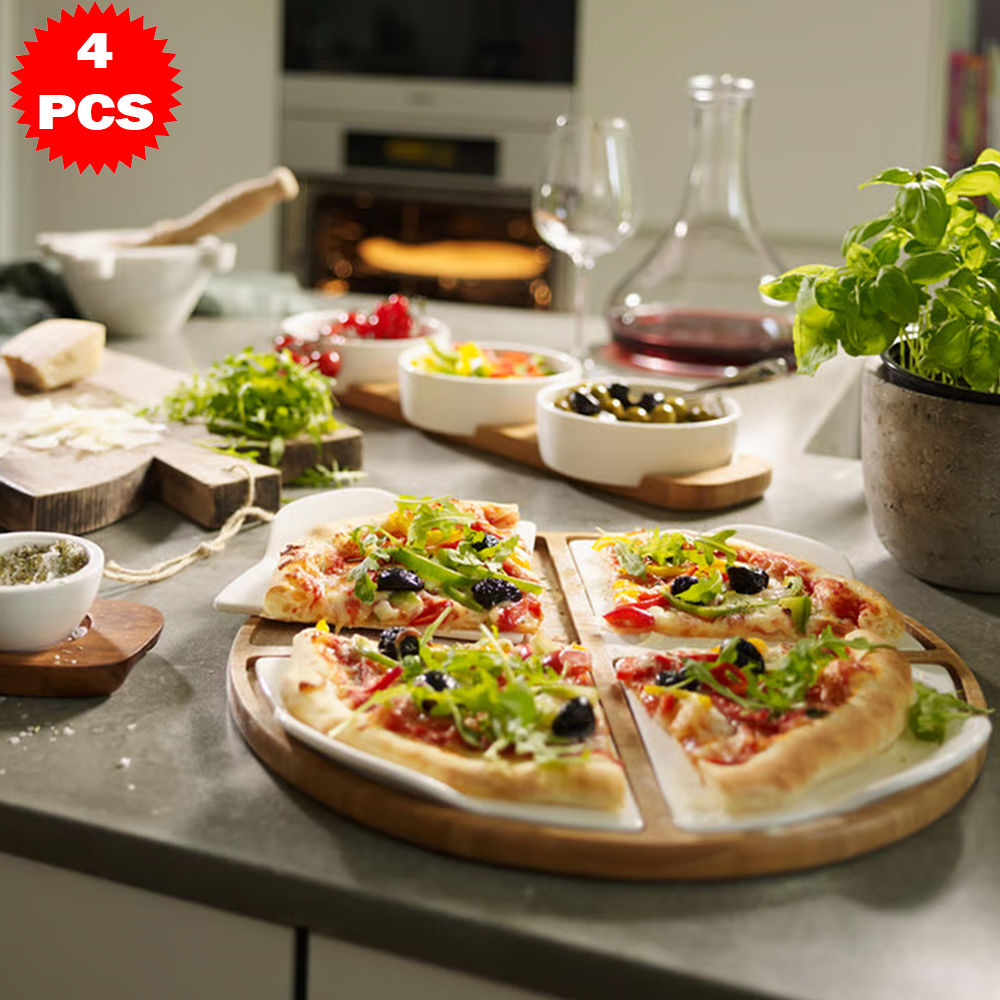 طقم تقديم مع قاعدة خشب محددة