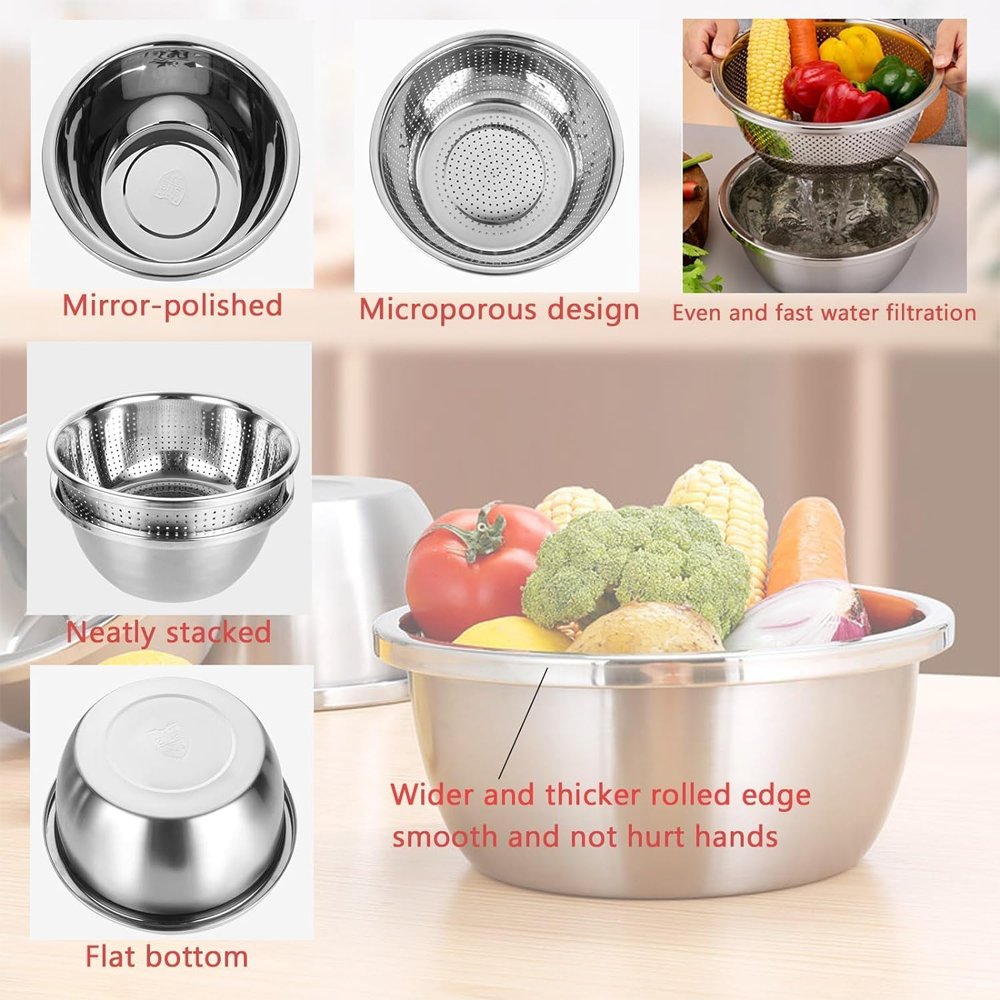 طقم مصفاة ووعاء ستانلس ستيل