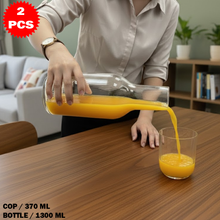 طقم قارورة وكوب زجاجي شفاف