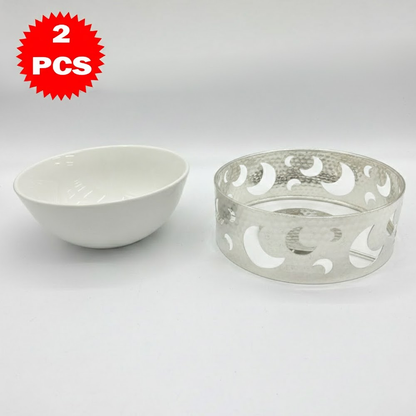 22.7CM طقم وعاء تقديم مع حامل معدني كبير