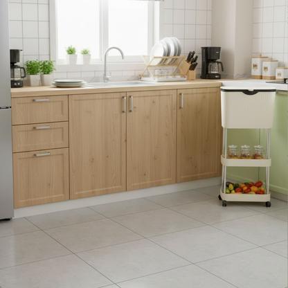 سلة قمامة مع رفين للتخزين