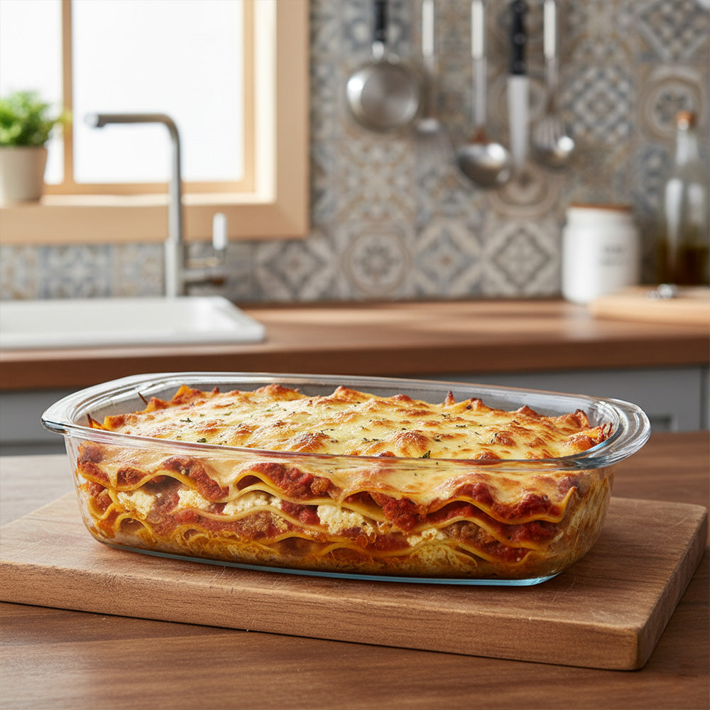 طبق فرن زجاجي مستطيل