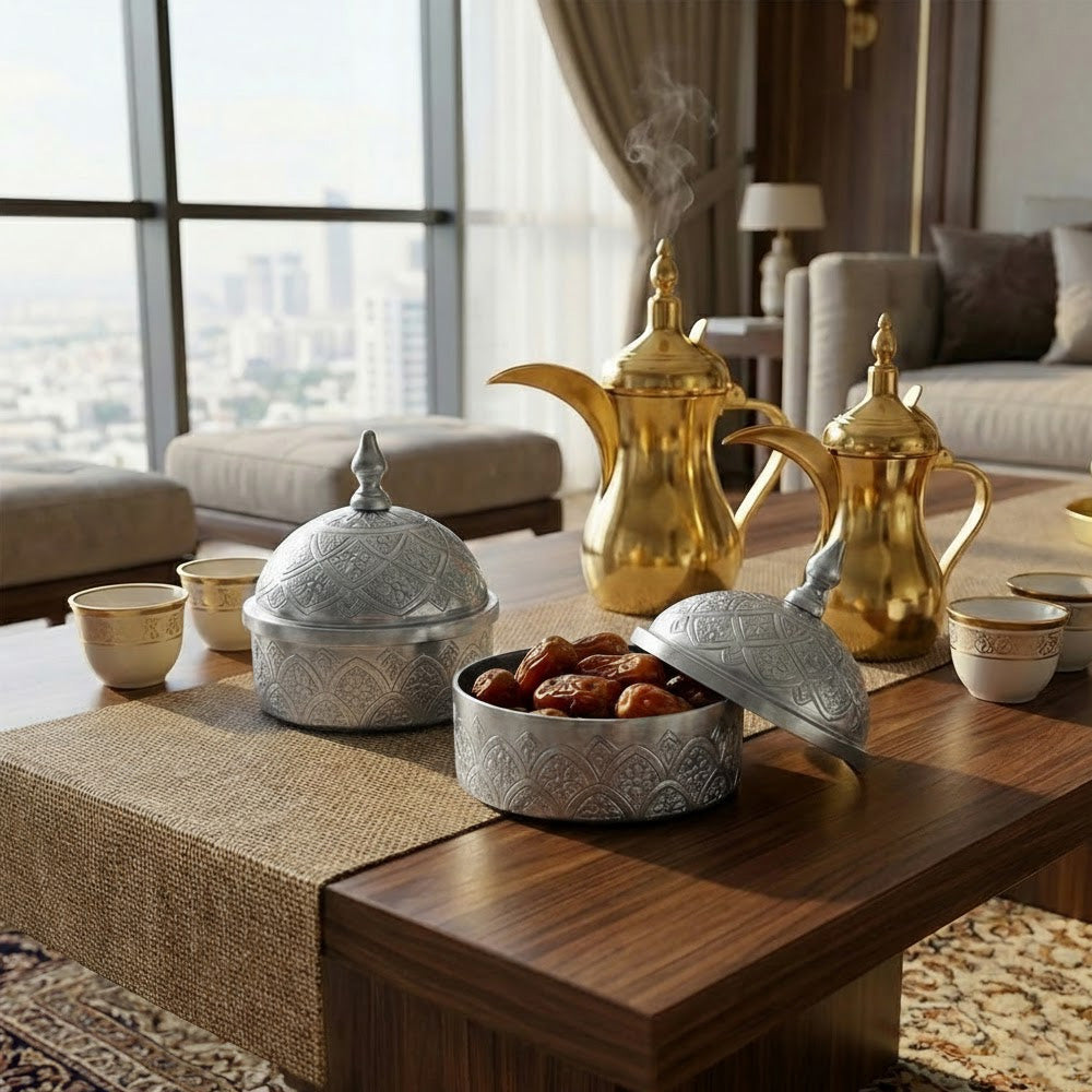 وعاء تمر معدني مزخرف كبير Alkuwaity Al Awal الكويتي الأول