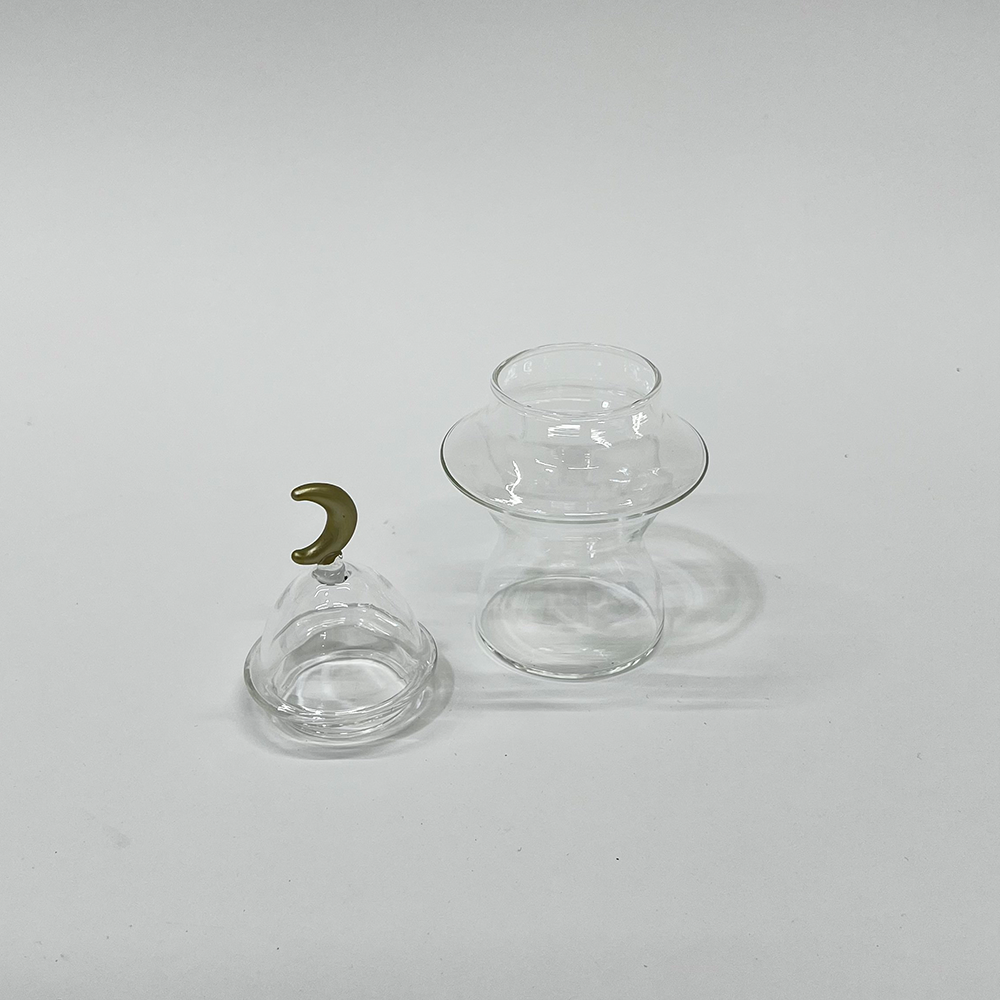 غرشة تقديم زجاج بغطاء هلال