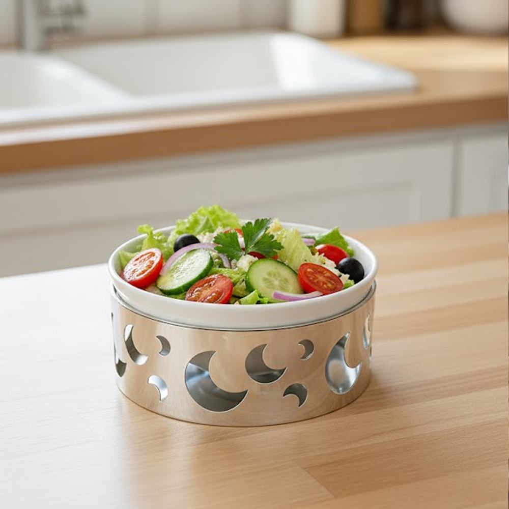 17CM طقم وعاء تقديم مع حامل معدني صغير