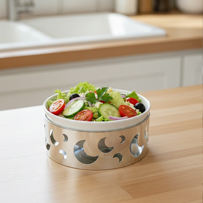 17CM طقم وعاء تقديم مع حامل معدني صغير