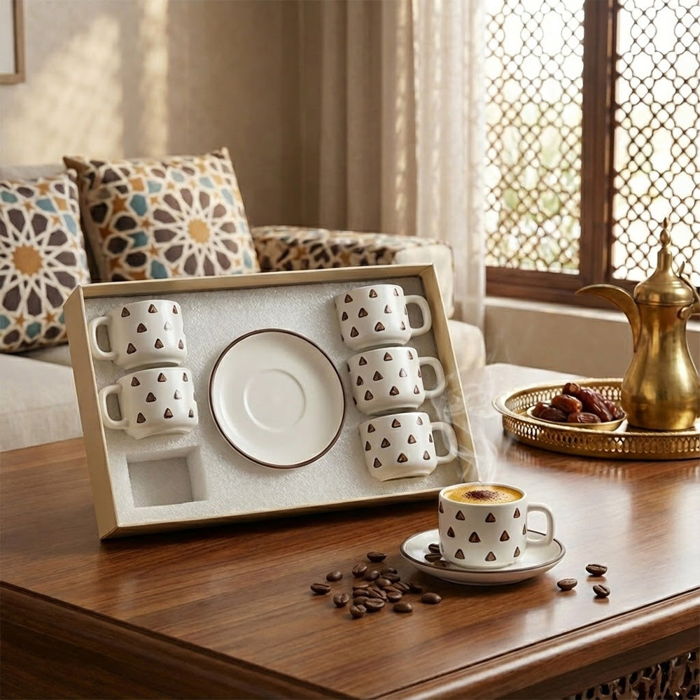 طقم فناجين وصحون قهوة من السيراميك - 12 قطعة