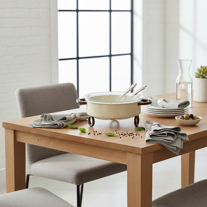 وعاء سلطة دائري مع حامل وملعقتين للتقديم