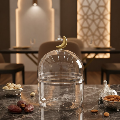 غرشة ضيافة زجاجية بغطاء هلال