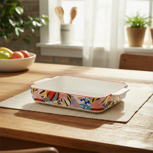 صينية سيراميك بنقش زهور ملونة