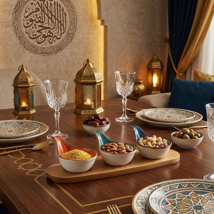 طقم تقديم خشب مع أوعية سيراميك