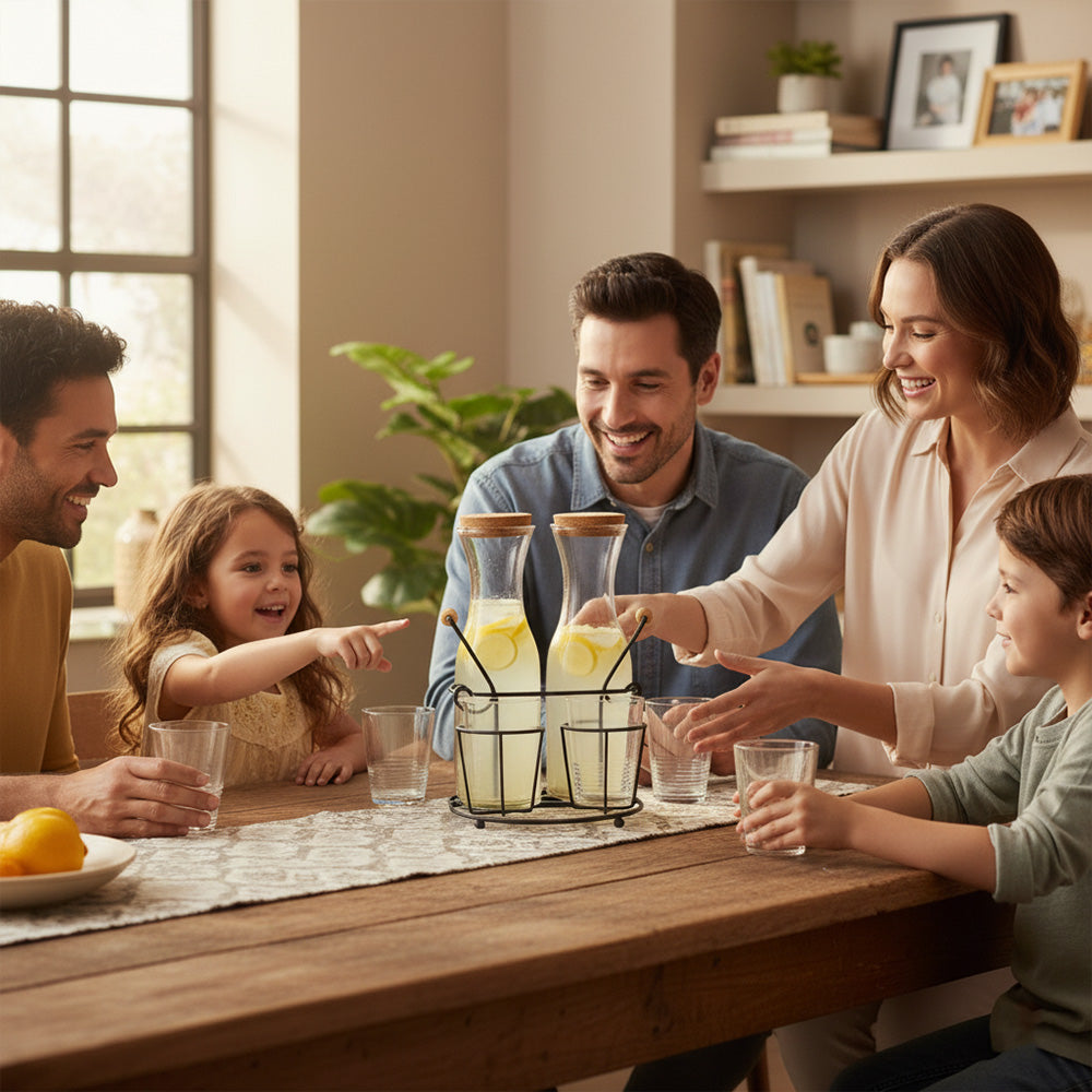 برطمانات مع أكواب وحامل