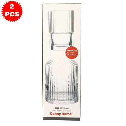 طقم قارورة وكوب زجاجي محزز