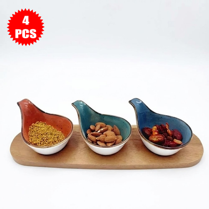 طقم تقديم خشب مع أوعية سيراميك
