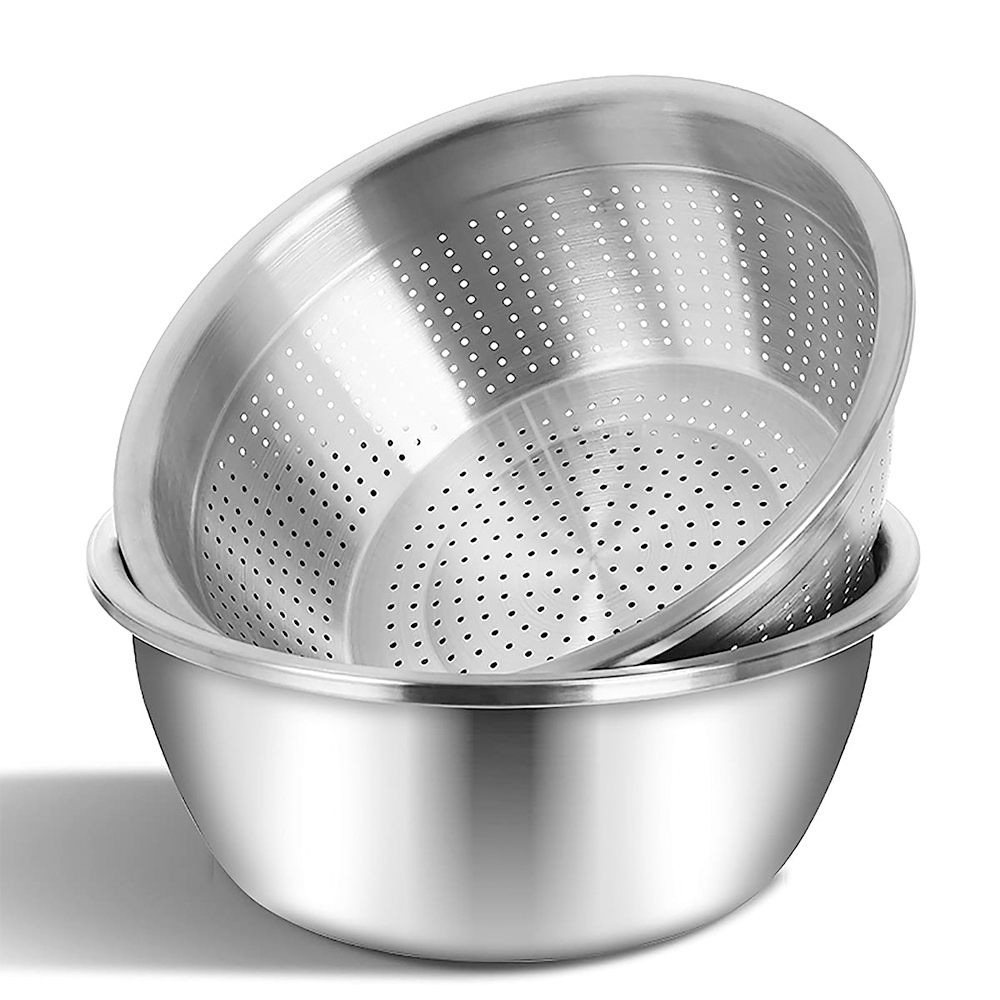 طقم مصفاة وحوض من الفولاذ المقاوم للصدأ (قطعتان)