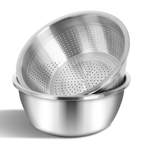 طقم مصفاة وحوض من الفولاذ المقاوم للصدأ (قطعتان)