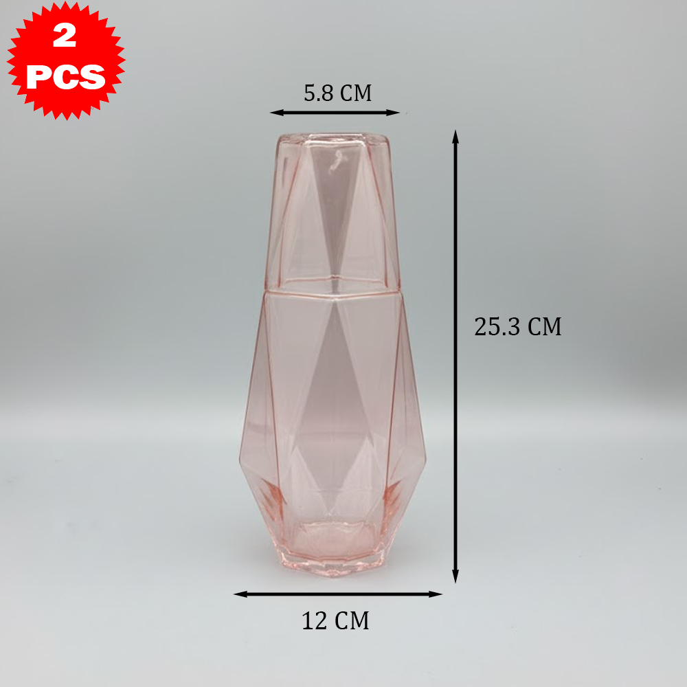 طقم قارورة وكوب زجاجي هندسي