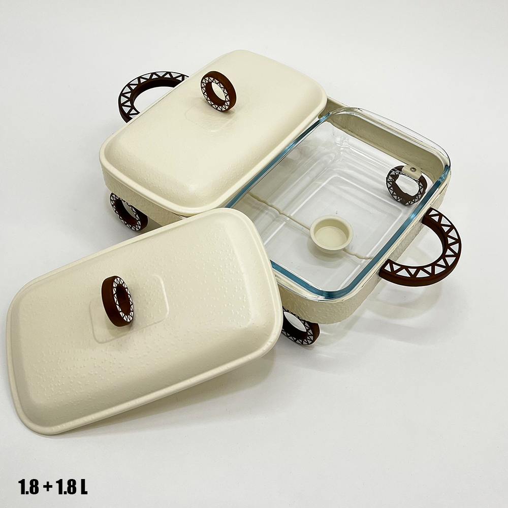 سخان طعام زجاجي مزدوج 1.8 + 1.8 لتر