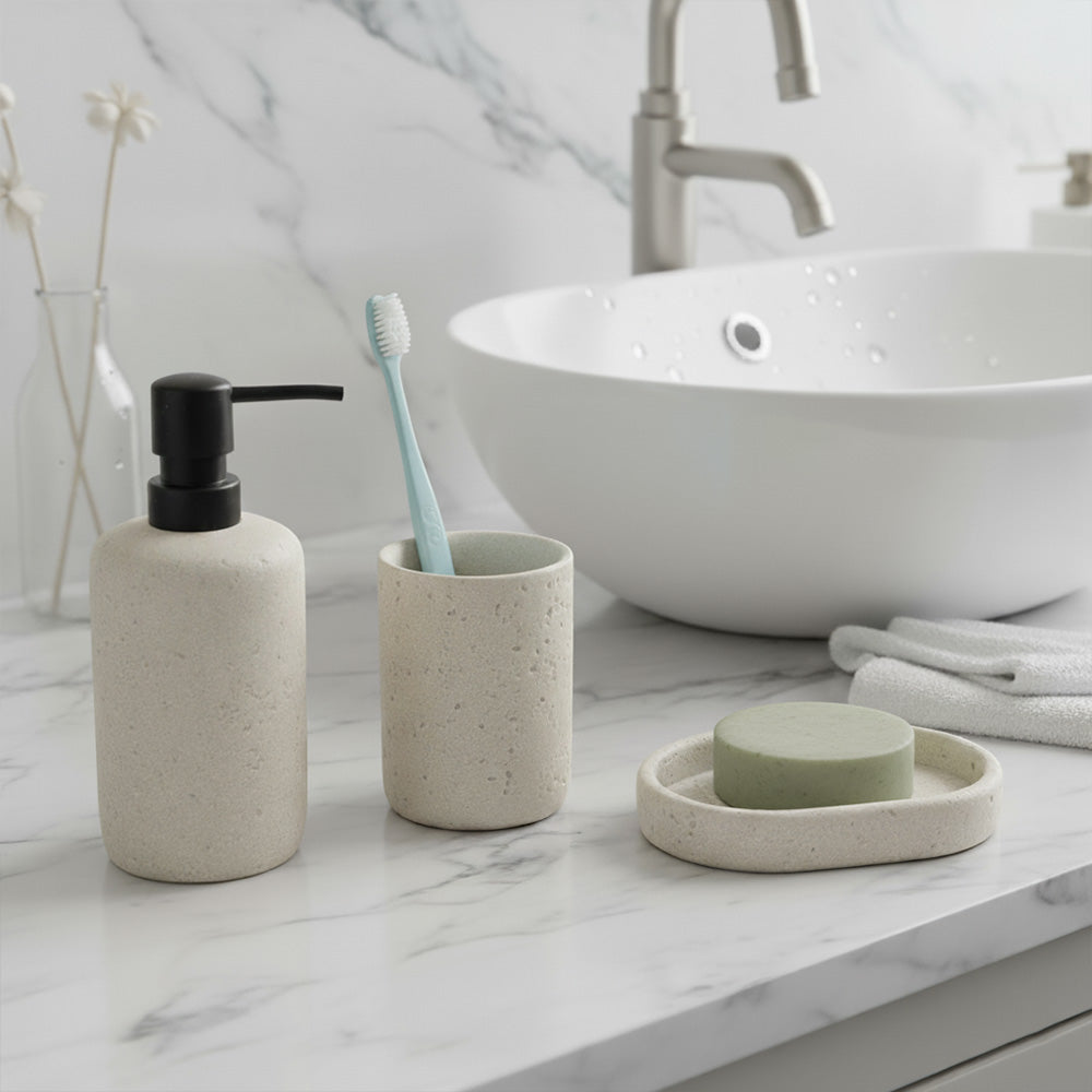 طقم حمام دائري بنقشة حجرية