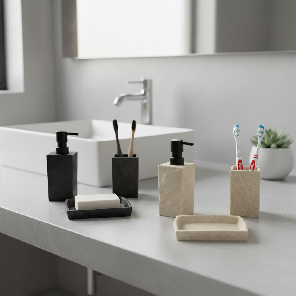 مجموعة إكسسوارات الحمام المزخرفة بالحجر