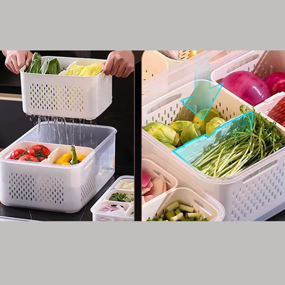 علبة حفظ وتنظيم الخضار مع سلة تصريف