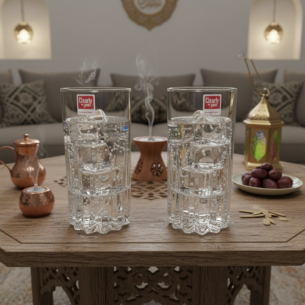 طقم كاسات زجاجية شفافة 2 قطعة