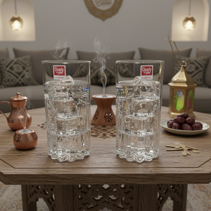 طقم كاسات زجاجية شفافة 2 قطعة