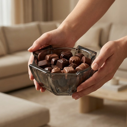 وعاء تقديم زجاجي أنيق بغطاء شفاف