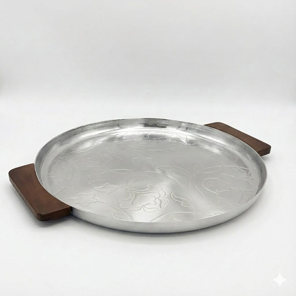 صينية تقديم بمقبض خشبية