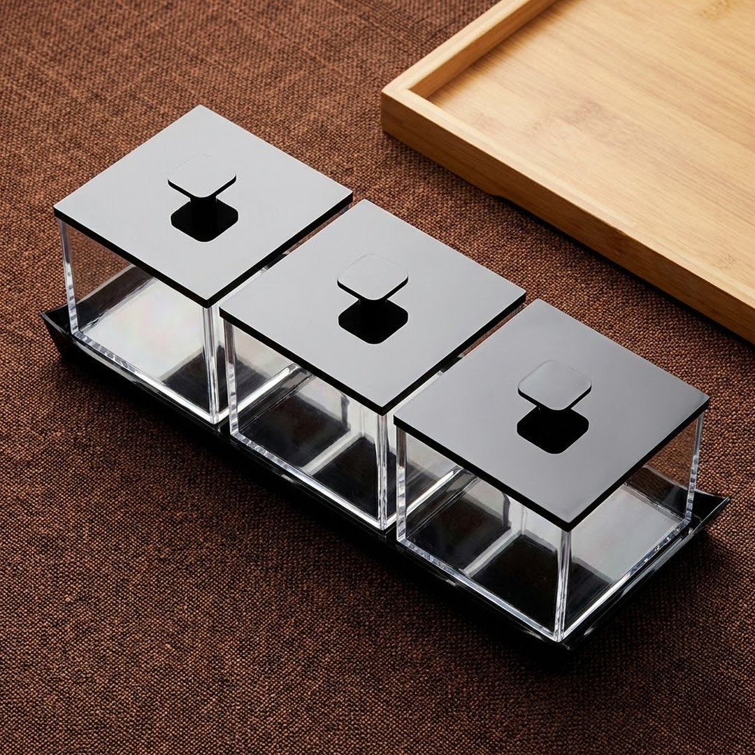 طقم صينية مع 3 صناديق أكريلك