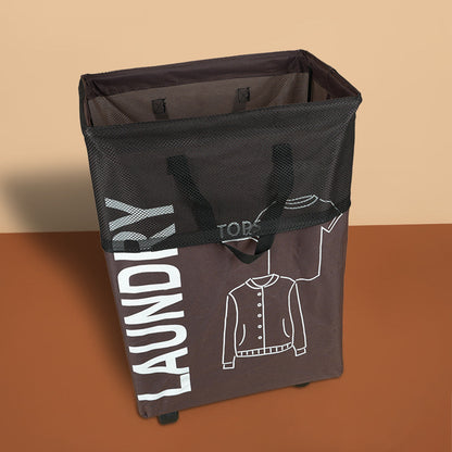 سلة غسيل قابلة للطي مع مقبض وعجلات، موديل: 2