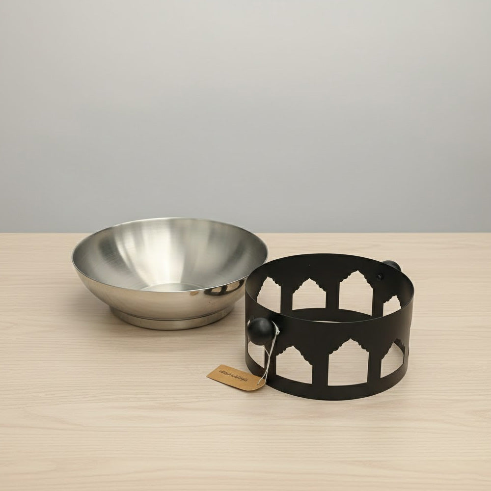 وعاء سلطة من الفولاذ المقاوم للصدأ مع حامل مزخرف