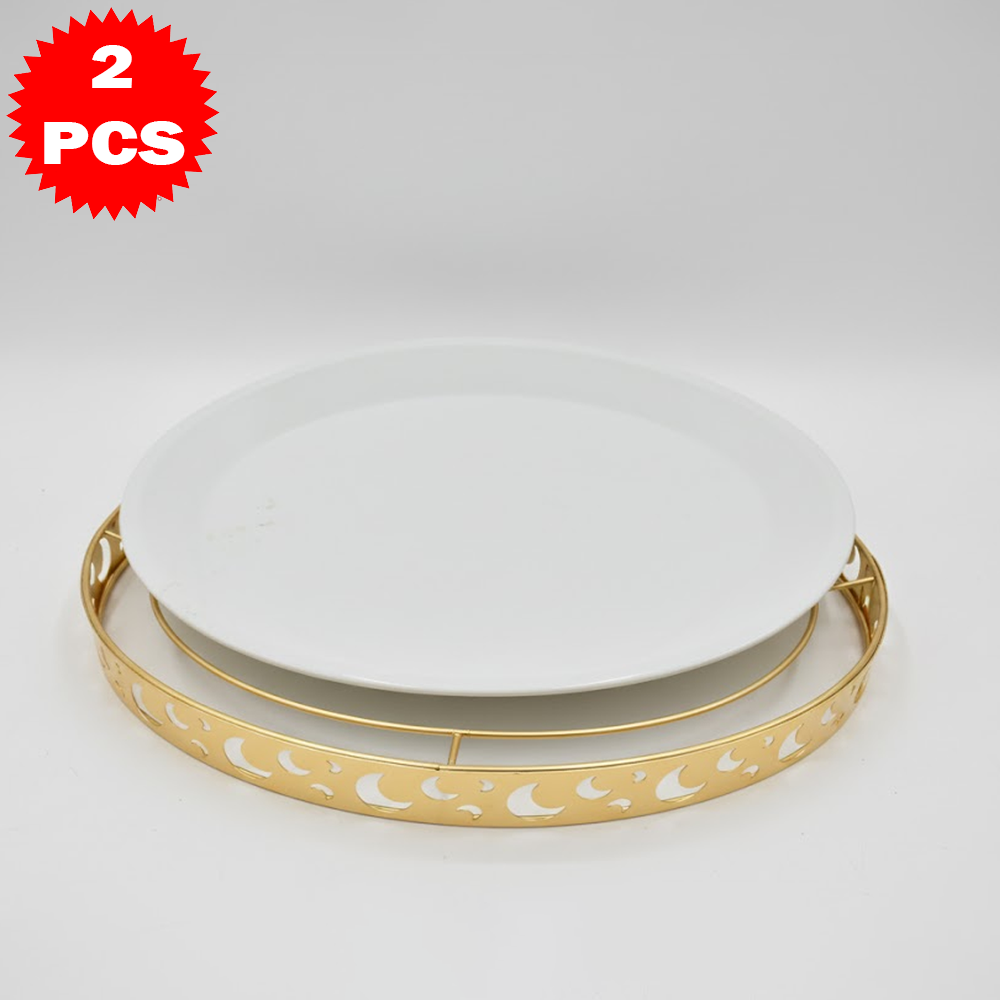 40x30 طبق تقديم وسط مع حامل معدني