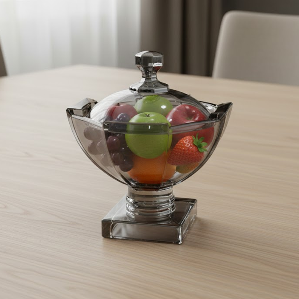 وعاء تقديم زجاجي فاخر بقاعدة وغطاء