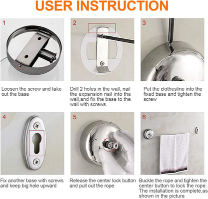 حبل غسيل قابل للسحب بطول 2.8 متر