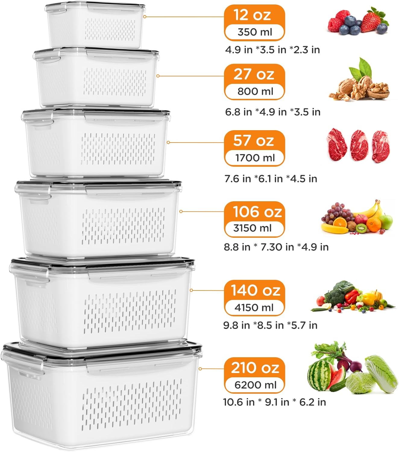 صناديق التخزين للثلاجة 6 قطع