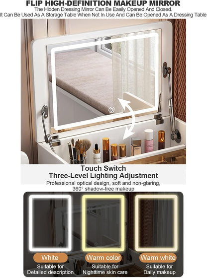 طاولة لمستحضرات التجميل مع مرآة مضيئة