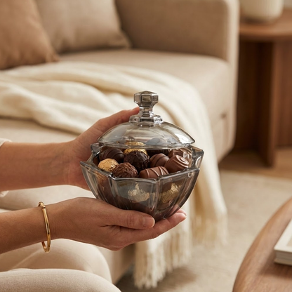 وعاء تقديم زجاجي أنيق بغطاء شفاف