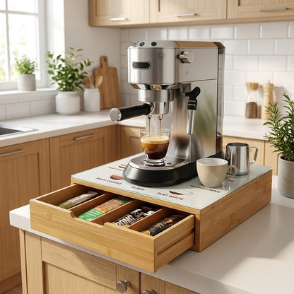 علبة قهوة بغطاء زجاجي ودرج