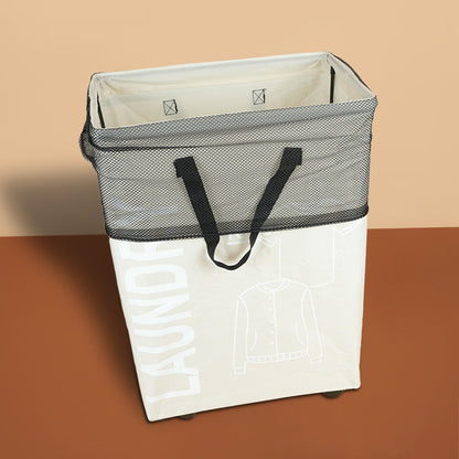 سلة غسيل قابلة للطي مع مقبض وعجلات، موديل: 2