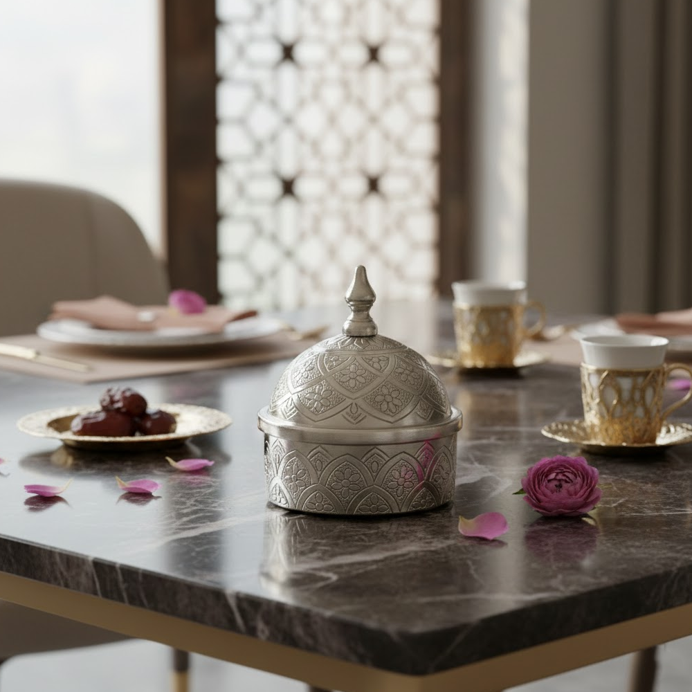 وعاء تمر معدني فاخر مزخرف