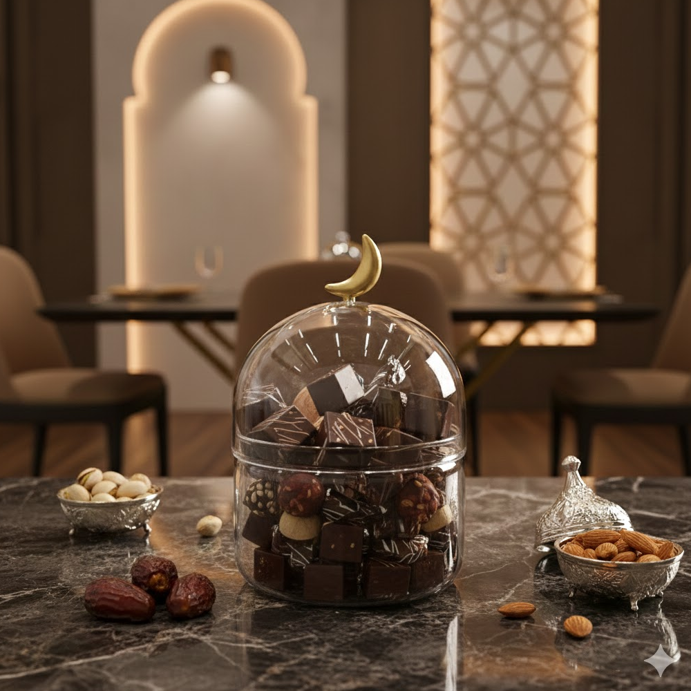 غرشة ضيافة زجاجية بغطاء هلال