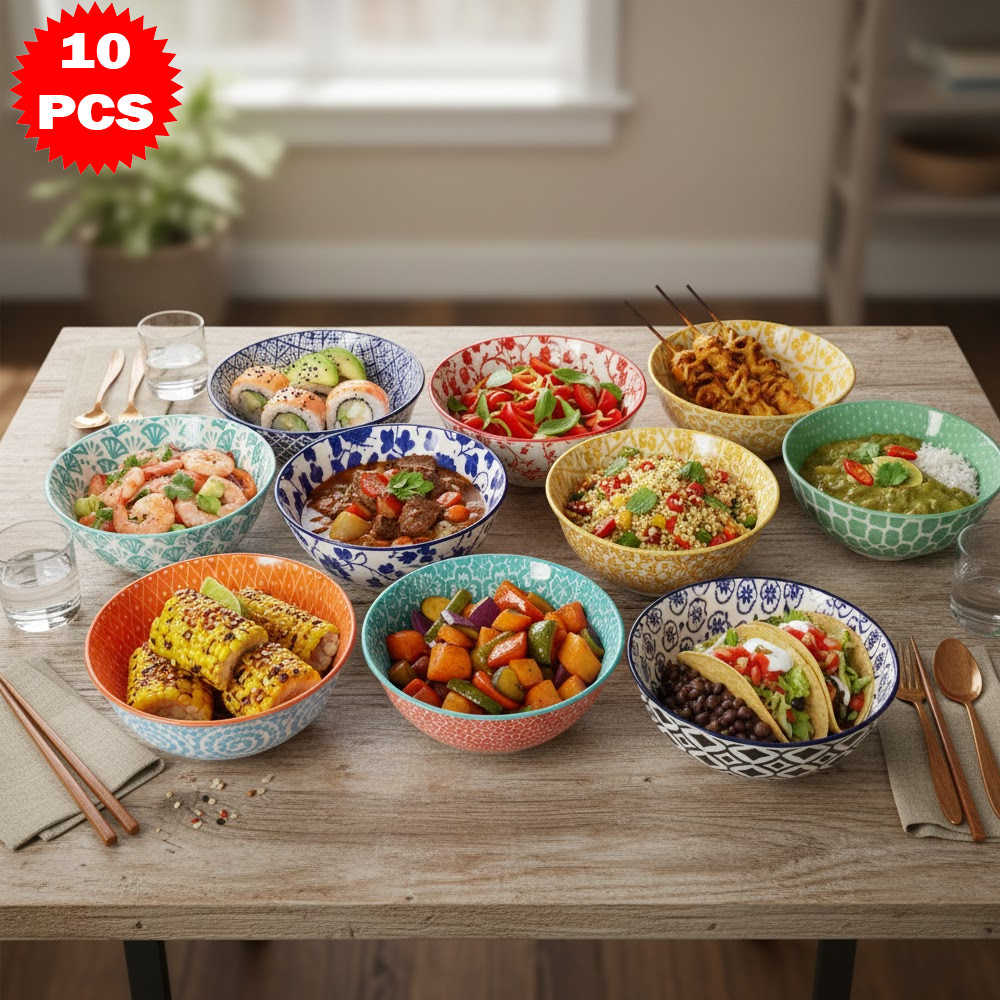 طقم أطباق تقديم ملونة