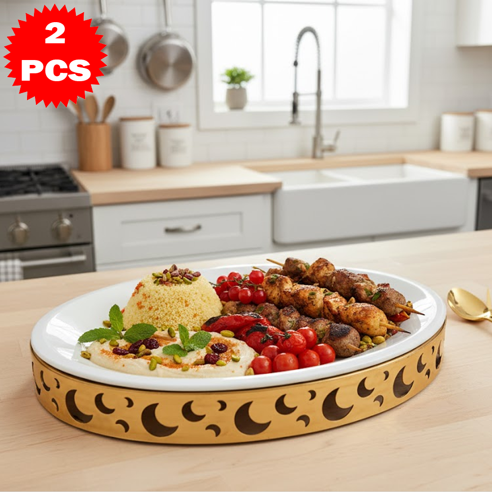 40x30 طبق تقديم وسط مع حامل معدني