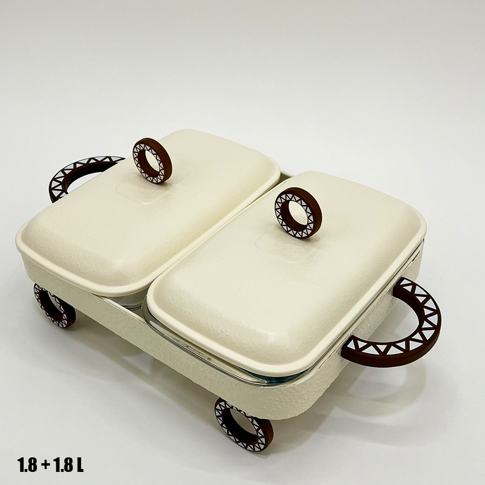 سخان طعام زجاجي مزدوج 1.8 + 1.8 لتر