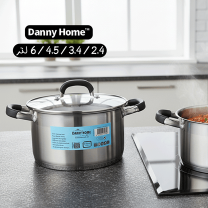 قدر طبخ طويل ستانلس بغطاء