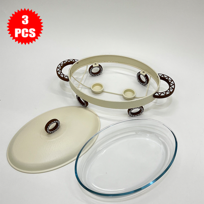 سخان طعام معدني مع طبق زجاجي 3 لتر