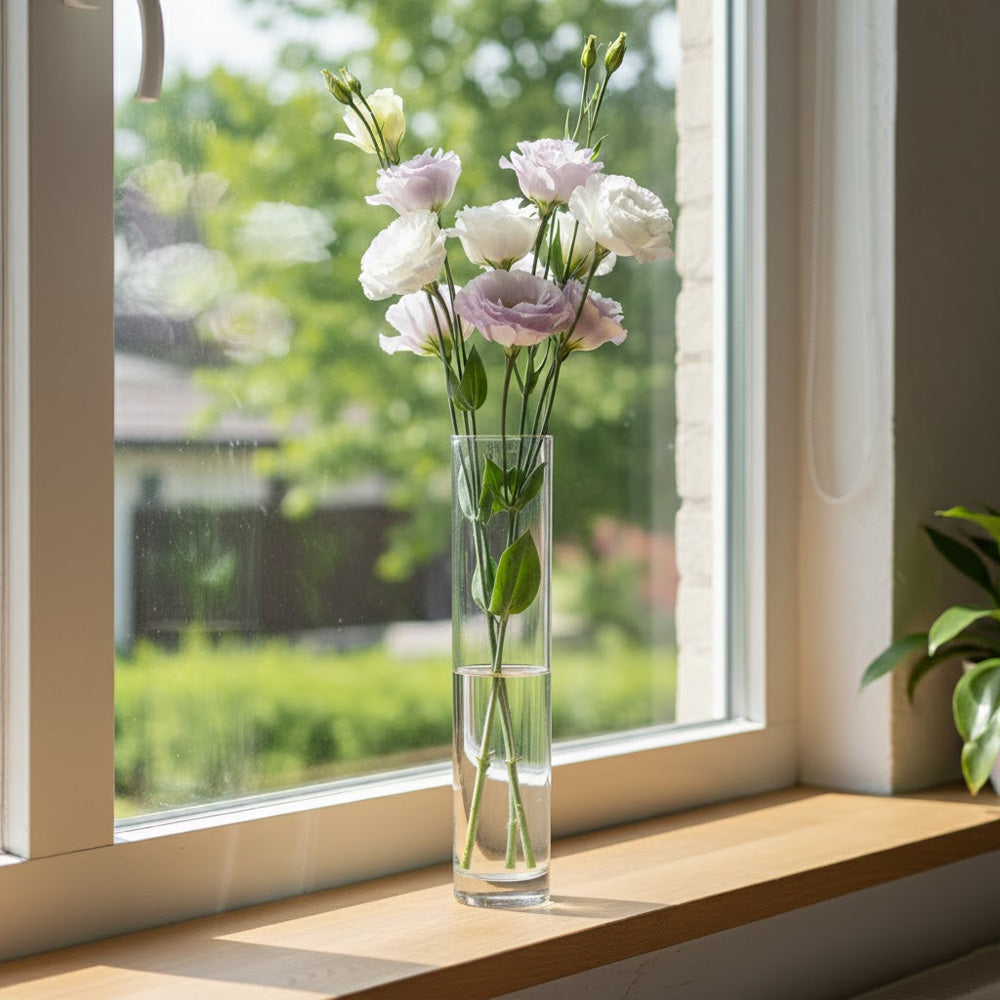 مزهرية زجاجية شفافة