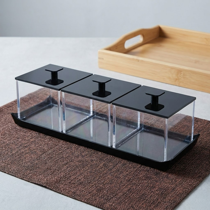 طقم صينية مع 3 صناديق أكريلك