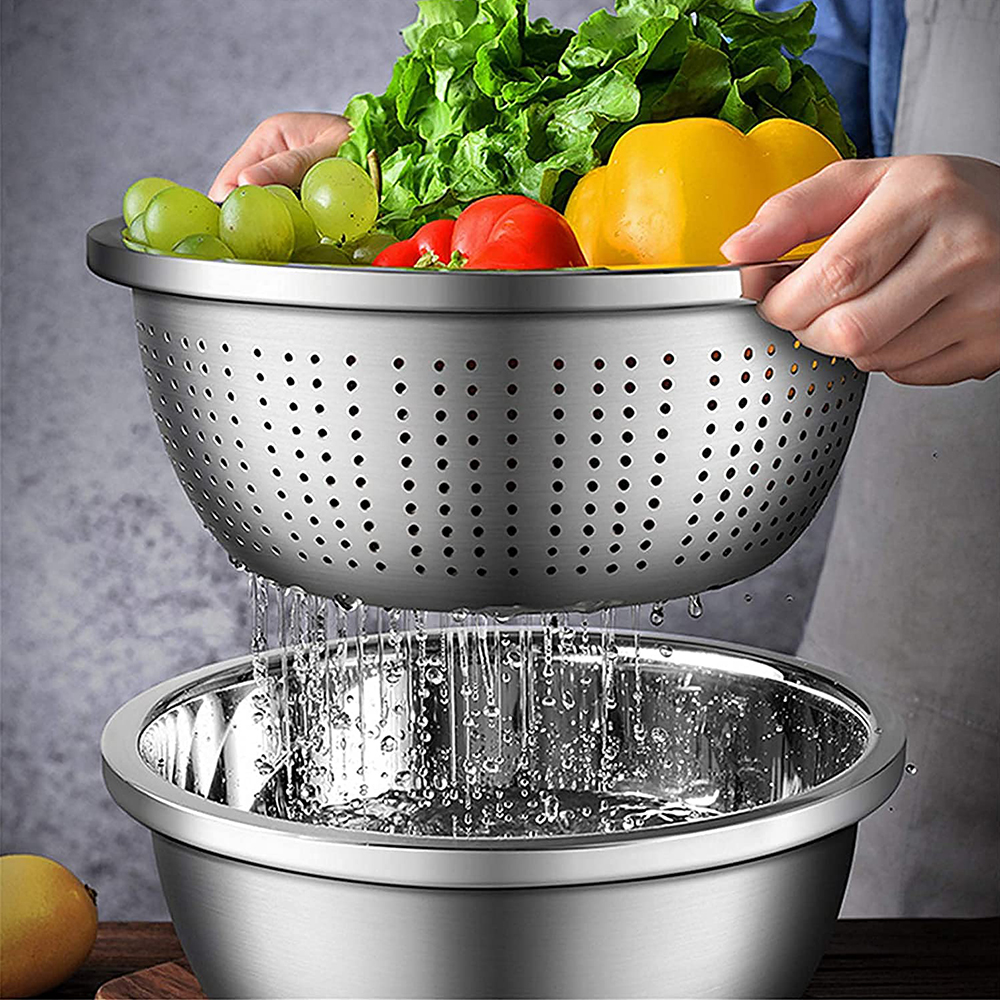 طقم مصفاة وحوض من الفولاذ المقاوم للصدأ (قطعتان)